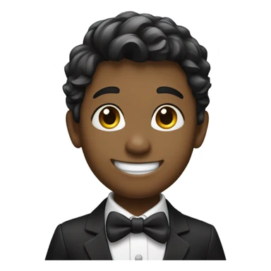 smiling boy in formal attire waving sticker
