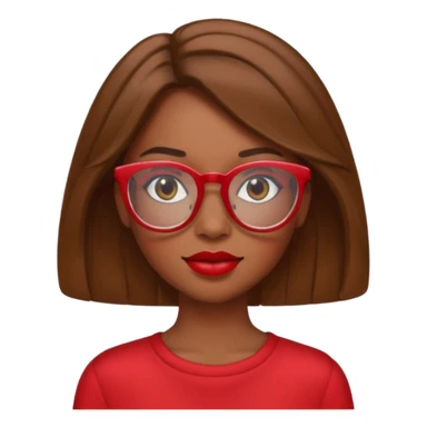 It creates a girl with brown skin, hair a little below her shoulders, just a little, pretty clear glasses, wearing red clothes and red lipstick. sticker