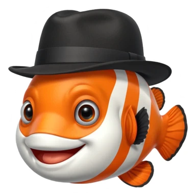 Clownfish with a black fedora, smiling sticker