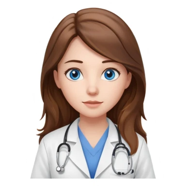 inside a classroom at university, a pretty female nursing student with long brown hair, blue eyes sticker