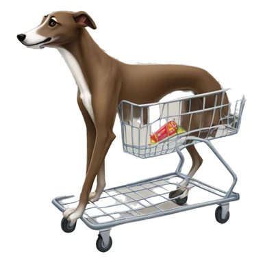 A brown greyhound pushing a grocery cart  sticker