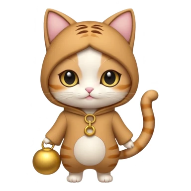 kawaii neko, cute outfit with bell brown cat. suit sticker