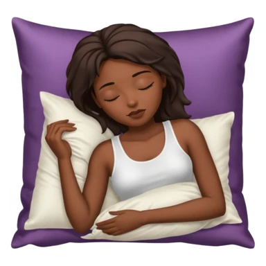 sleeping beauty african american woman with dark brown hair with a silk pillow, she is wearing a white tank top with big boobs sticker