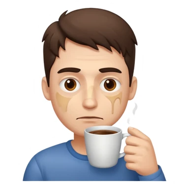 The man didn't get enough sleep with bruises under his eyes sleepy is holding coffee in his hands sticker