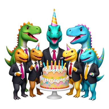 office dinosaurs in suits eating birthday cake sticker