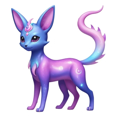 Shiny Iridescent Nebulae Espeon-Umbreon-Sylveon-Dragonair-Fakémon-hybrid-creature (full body)  with a galaxy-dust-flowing-gradient-tail sticker