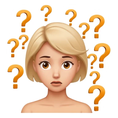 Confused woman with tilted head and question marks circling around her sticker