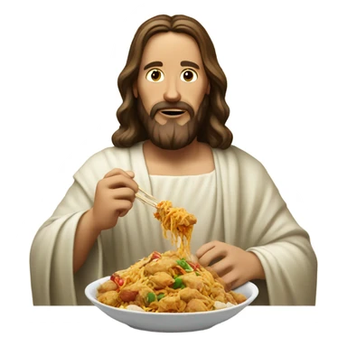 Jesus eating Chinese food sticker