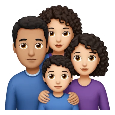  family, mom has brown eyes black hair brown skin, dad is white with brown curly hair and two kids boy and girl who are a mix of the two parents sticker