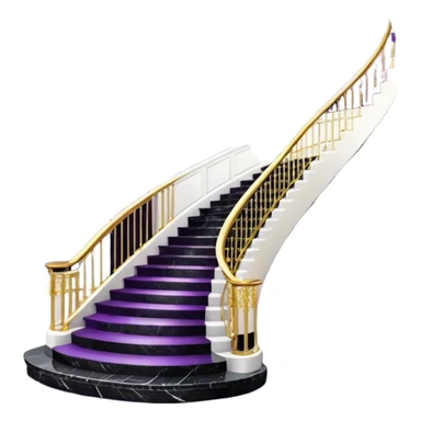Luxurious black marble hallway stairs with gold and white accents  with purple crystals in chandelier sticker