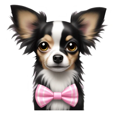 black with white long haired chihuahua with white stripe on forhead a cute pink bow sticker