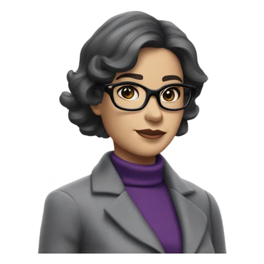Full torso of Tv show young Diana Prince wearing grey suit with silk voile purple turtleneck and black eyeglasses  sticker