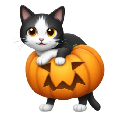 black and white cat, wearing pumpkin costume sticker