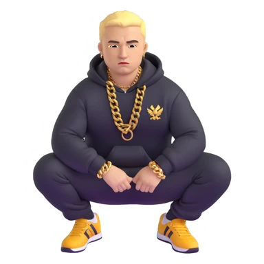 Russian gangster squatting, wearing a tracksuit and gold chain sticker