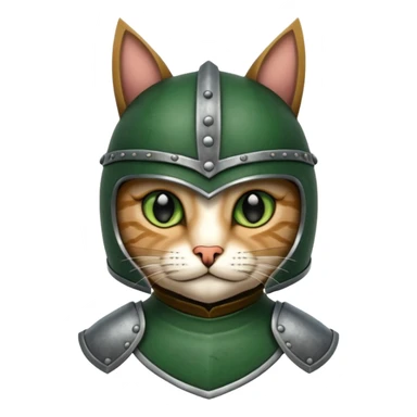 Crea un gato atigrado con armadura y casco medieval  sticker