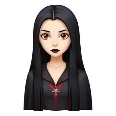 A girl with long black straight hair and warm tan skin color emoji vampire goth version sticker