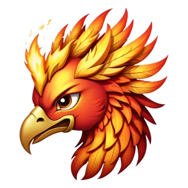 Cinematic Battle-Hardened Mystical Fire Phoenix Portrait Emoji, head bowed slightly in a moment of raw resilience, revealing a form etched with the wear of relentless conflict. Ragged, scorched plumage and half-closed, determined eyes speak to battles fought and won. Rendered with authentic detail and dramatic natural light that accentuates every scar and burn, high shine, this portrayal blends vulnerability with hardened strength, outlined in a soft glow that captures the essence of a phoenix tempered by the fires of combat. sticker