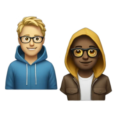 white dude with hoodie and glasses next to a nerd emoji sticker