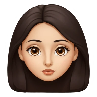 morena, olhos mais rasgados, cabelo liso e comprido, mais volumoso sinal em forma de circulo do lado direito da bochecha, nariz grande e bonito e boca menor sticker