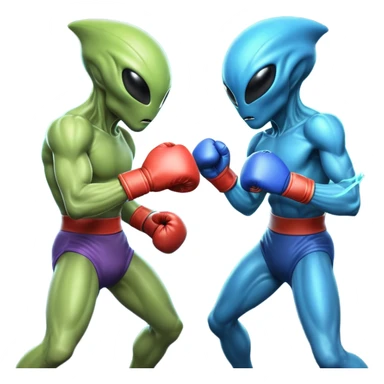 two alien fighters boxing, mid-punch action, motion blur effect, glowing energy impact, dramatic lighting, 3D cartoon, mobile game icon style, clean background, no text, no watermark
 sticker