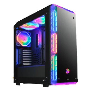 gaming PC modern desktop tower with RGB lights and side window sticker