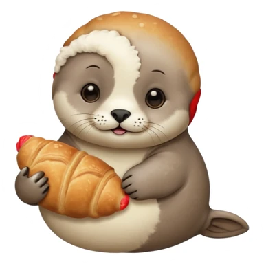 Baby seal holding a croissant sticker