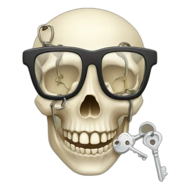 skull with a old key in his mouth with ncr eyeglasses sticker