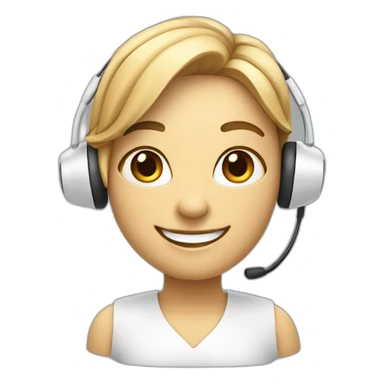 friendly virtual assistant with a smiling  holding a digital tablet or stylus and wearing headset sticker