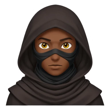 desert assassin portrait, head and shoulders only, dark hood, face scarf, mysterious glowing eyes, stealth vibe, 3D cartoon, mobile game icon style, clean background, no text, no watermark
 sticker