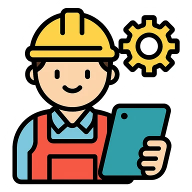 A technician with a tablet sticker