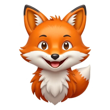 A 2D cartoon fox emoji with a happy expression, smiling and showing joy sticker