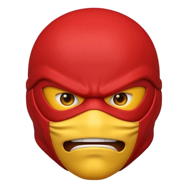 angry ninja face emoji with red ninja mask, no visible skin, classic emoji yellow face sticker