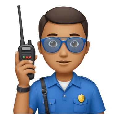 school security, blue cloth, sun glasses, holding walkie-talkie sticker