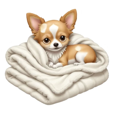 Long haired chihuahua, beige, with white chest and white socks, sleeping cutely under blanket sticker