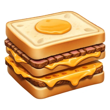 kavurma meat toasted sandwich object icon, grilled toasted bread, sautéed Turkish kavurma beef filling, melted cheese, juicy meat texture, golden brown crust, warm steam rising, 3D cartoon, mobile game icon style, centered, clean background, no text, no watermark sticker