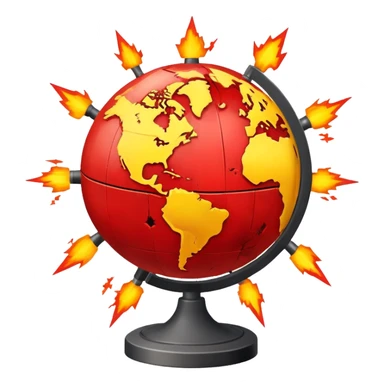 globe with explosion symbols and warning signs representing global conflict sticker