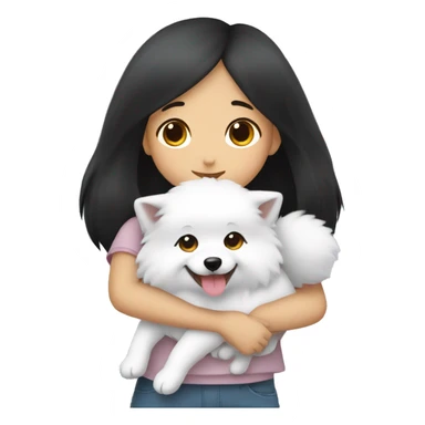 Japanese spitz dog hug black hair girl sticker