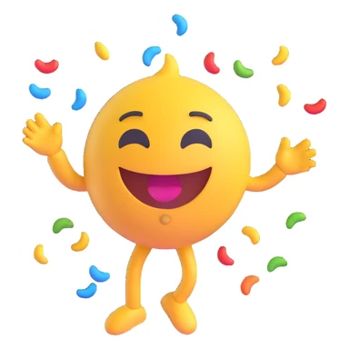 AI emoji with a smirk, doing a silly dance pose, confetti flying, making friends laugh while saying thank you sticker