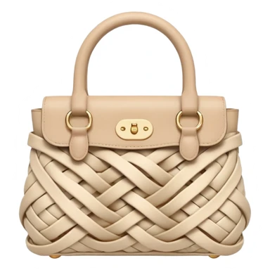 A 3D cartoon woven handbag with interlaced fiber details, neutral tones, Memoji-style realism. sticker