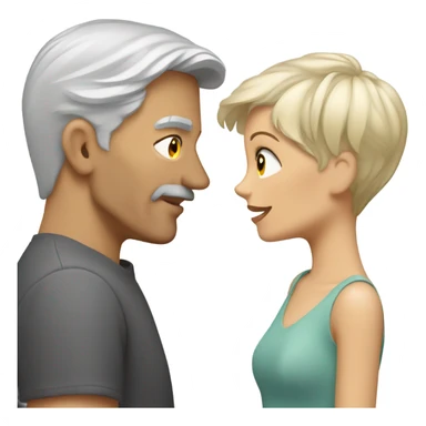Handsome greying man with long hair kissing blond athletic woman with pixie cut sticker
