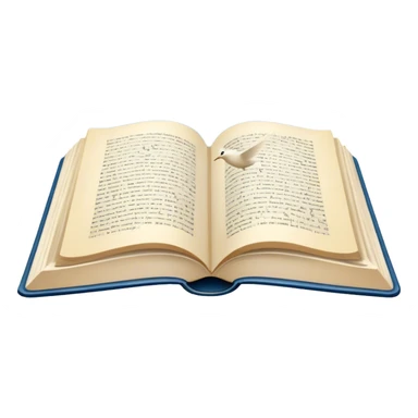 Icon for Poetry Reading: an open book with verses on the pages, from which fly pages transforming into a large flock of small white birds soaring into the blue sky. The icon should evoke the freedom and beauty of poetry. Transparent background. sticker