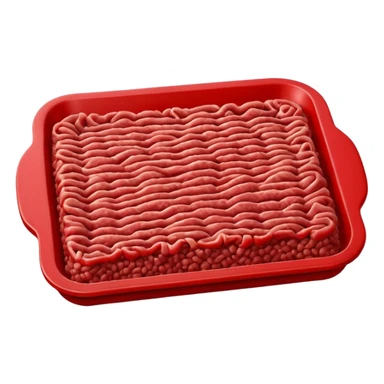 A 3D cartoon tray of raw minced meat with a textured surface, red color, simple background, Memoji-style realism. sticker