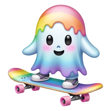  pastel rainbow kawaii ghost skateboarding  sticker