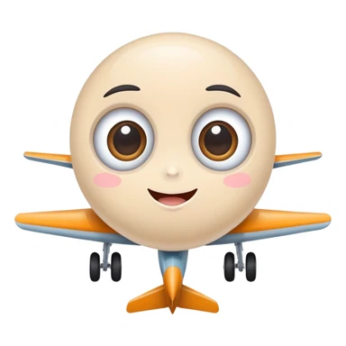 Create a single cute cartoon airplane sticker, with big eyes and a happy expression, soft pastel colors, rounded simple shapes, thick white outline, kawaii style, transparent background, flat vector design, playful and light mood sticker