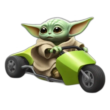 Baby Yoda on a kart launching banana sticker