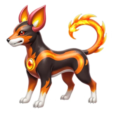 Fiery solarpunky elemental colorful hot will-o-wispy Houndoom-Torracat-Genesect-Pokémon-Fakémon-hybrid-creature sticker
