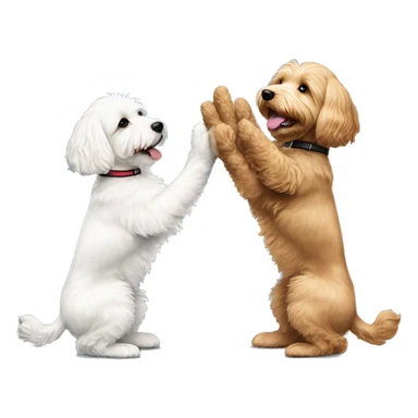 goldendoodle dog and black and white havanese dog giving each other a high five sticker