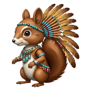 Full Robotic squirrel wearing native American regalia with feathers and beads sticker