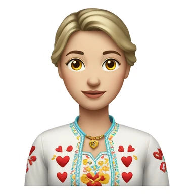 A Ukrainian woman in an embroidered shirt holds a heart in her hands sticker