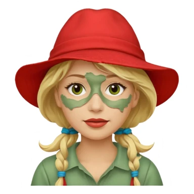 messy green clay mask and red tourist hat blond woman sticker